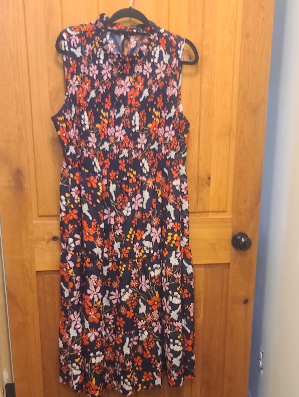 BloomChic Navy Floral Midi Dress with Pink & Orange Blooms